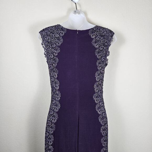 XSCAPE Purple Crochet Lace Column Gown Formal Dress 4 Sheer Stretch Event Party - Picture 9 of 16